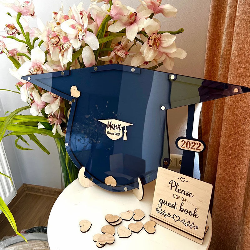 Personalized Graduation Cap Wooden Acrylic Custom Name Guest Book