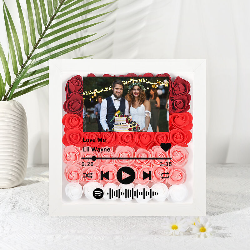 Personalized Rose Flower Shadow Box with Photo&Spotify Code Gift for Lovers
