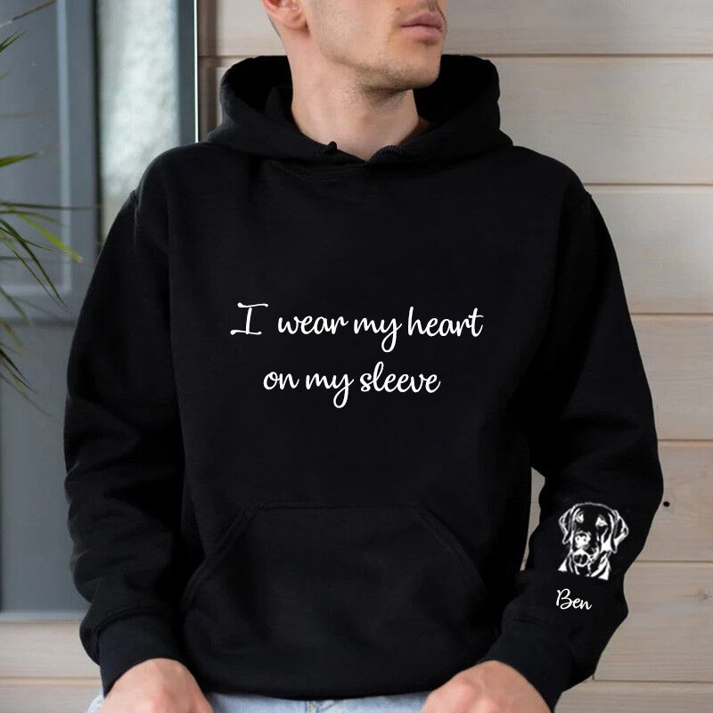 Personalized Hoodie with Custom Pet Picture and Name On The Sleeve Unique Gift for Pet Loving Dad