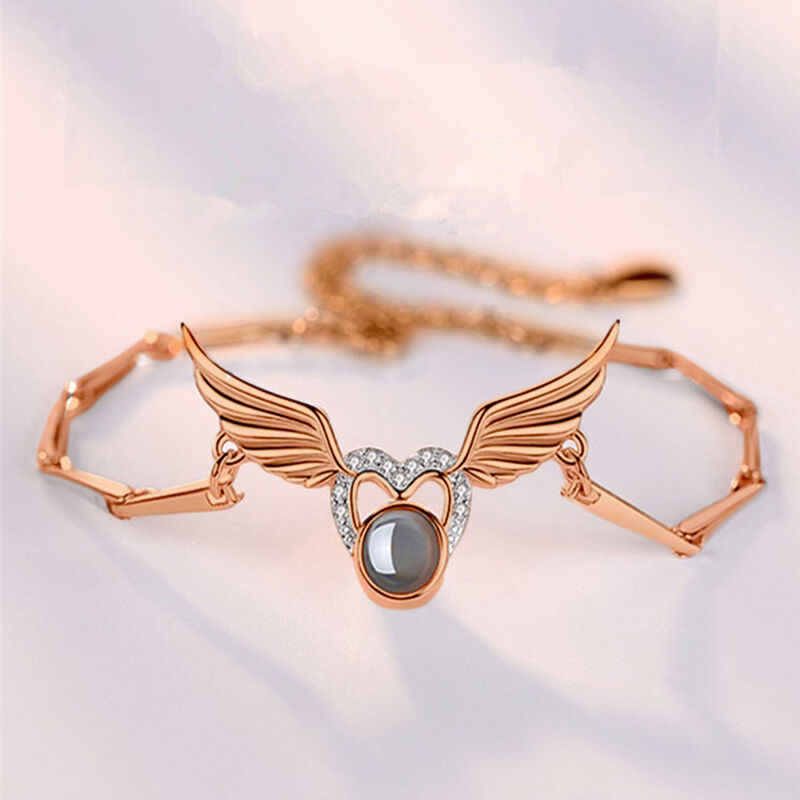 Personalized Angel Wings Photo Projection Bracelet with Diamonds