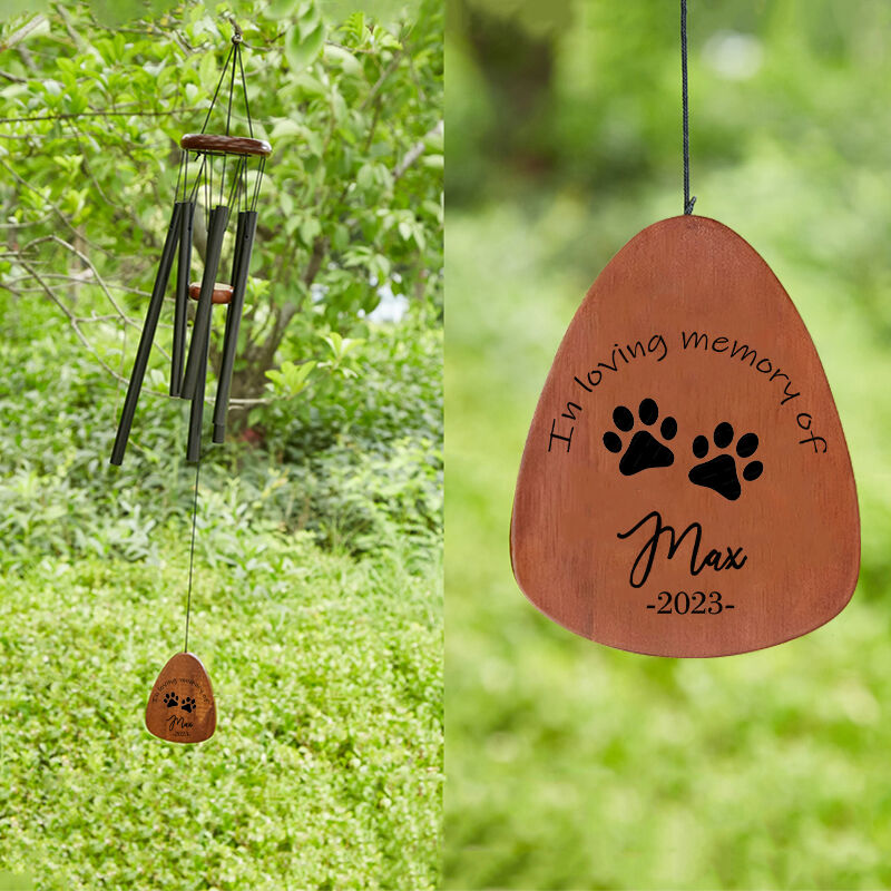 Personalized Wind Chime In Loving Memory with Paw Prints Design Memorial Gift for Pet Lovers