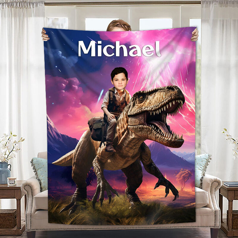 Personalized Picture Blanket with Custom Name And Dinosaur Pattern Stylish Present for Child