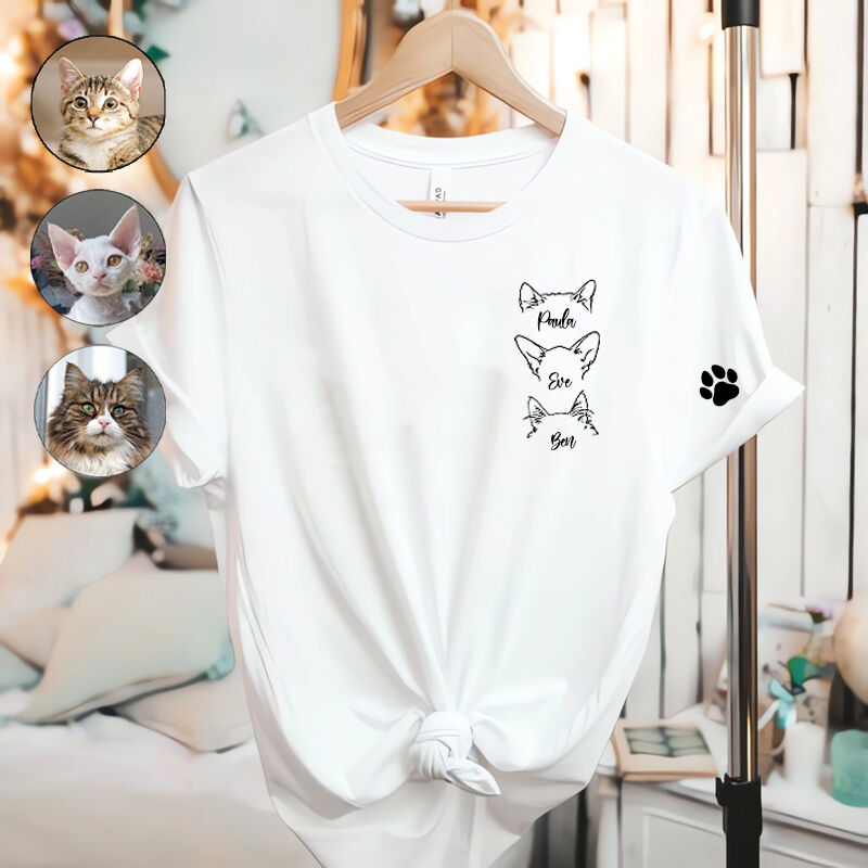 Personalized T-shirt Optional Kitten Head Line Design with Custom Names Gift for Pet Lovers