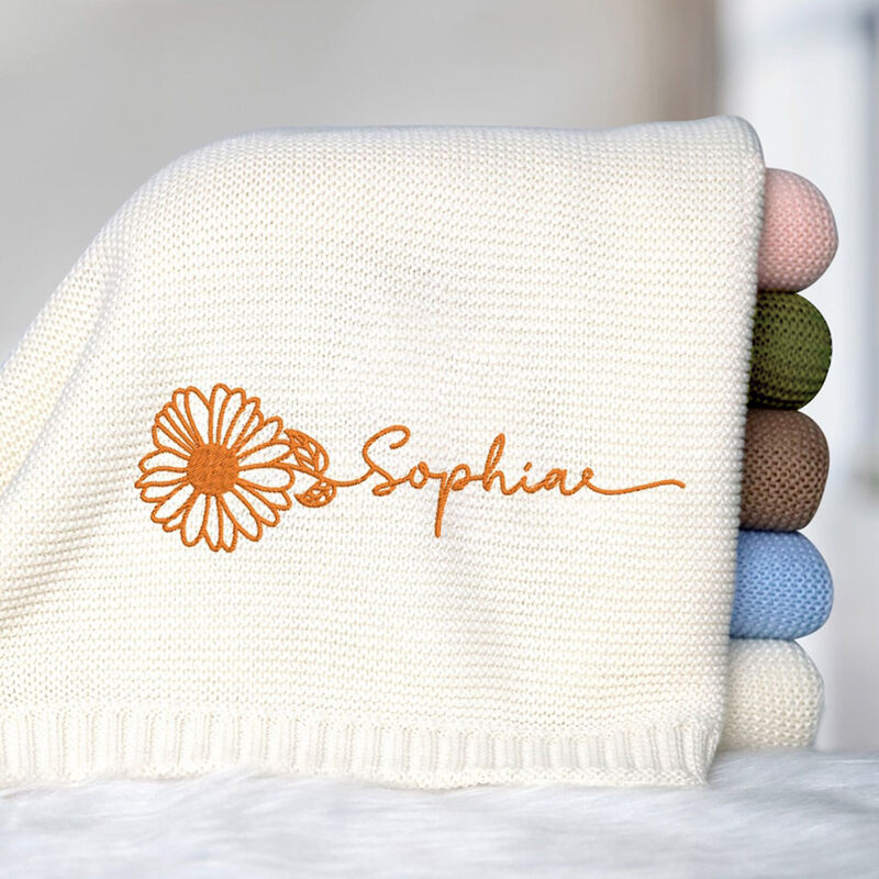 Personalized Baby Knitted Blanket with Embroidered Name And Birthflower ...