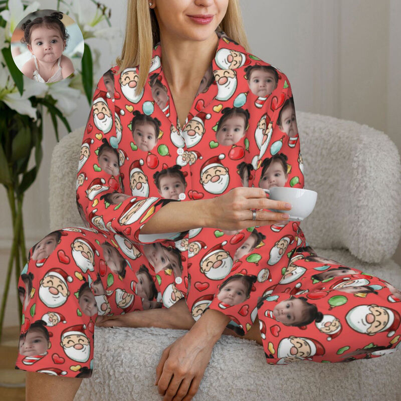 Personalisierte Pyjamas mit individuellem Foto Weihnachtsmann Bunt-Stil Muster Design Weihnachtsgeschenk für die Familie