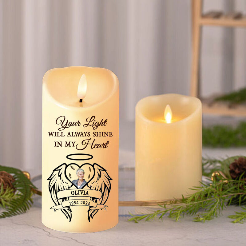 “Always Light Shine” Custom LED Kaars Herdenkingscadeau voor familieleden