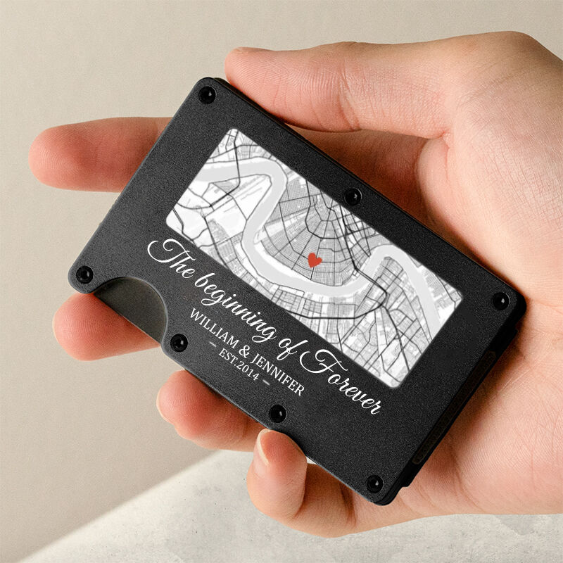 Porte carte métal personnalisé, carte de géographie personnalisée, cadeau doux pour la Saint Valentin
