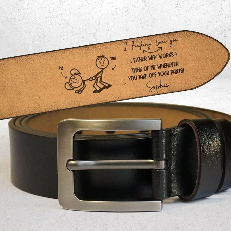 Cinturón de cuero genuino personalizado para expresar amor. Regalo de aniversario para tu esposo.