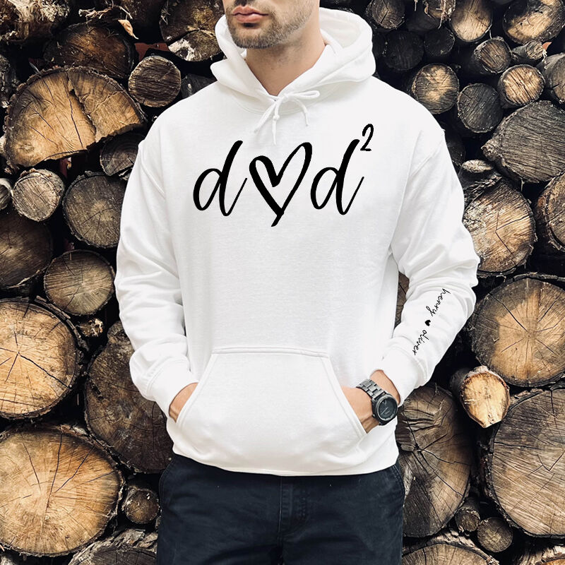 Personalized Hoodie Dad Heart with Kids Name On The Sleeve Unique Design Perfect Father's Day Gift