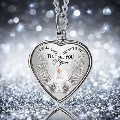 Personalized I Will Carry You with Me Memorial Picture Urn Necklace