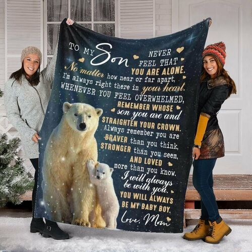 Personalized Love Letter Blanket to Dearest Son from Mom with Cute Bear Pattern