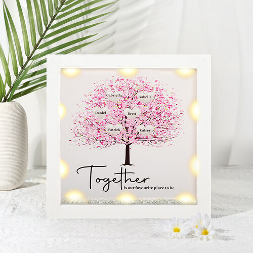 Marco luminoso personalizado del árbol de familia "together is our favorite place to be"
