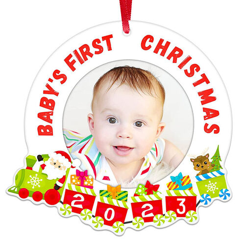 "My Very First Christmas"Personalized Picture Frame with Train Pattern
