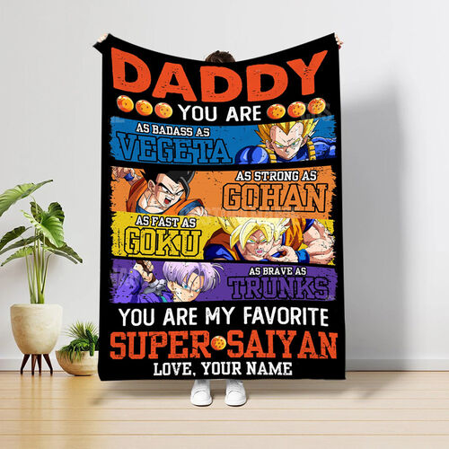 Personalized Name Blanket with Cartoon Characters Pattern Warm Gift for Father's day