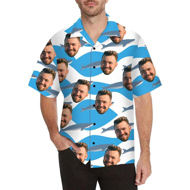 Custom Face Shark Men's All Over Print Hawaiian Shirt