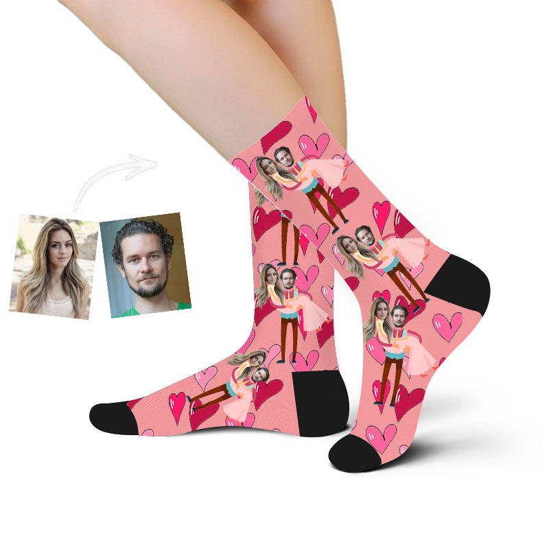 Custom Face Picture Socks Printed with Heart for  Wedding