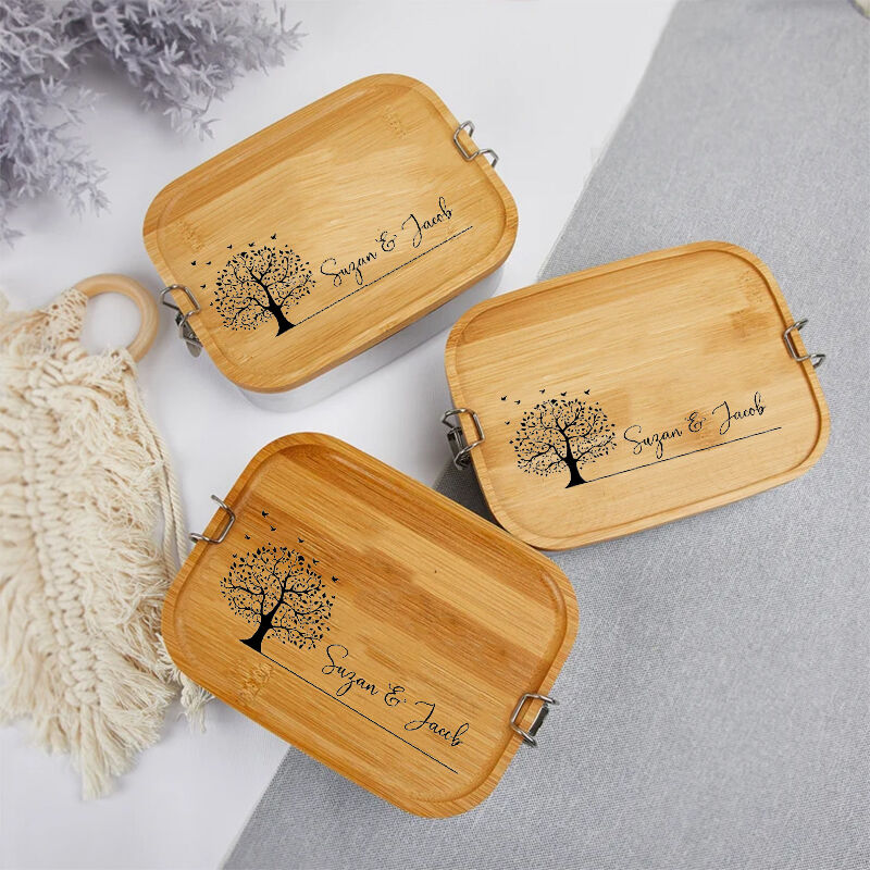 Personalized Lunch Box Custom Name With Big Tree Pattern