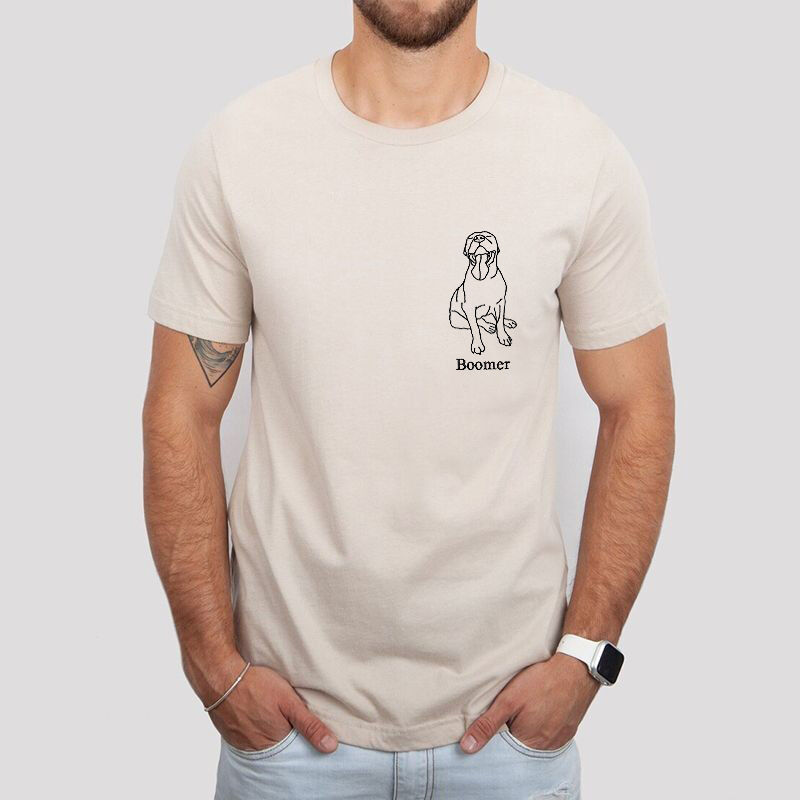 Camiseta personalizada bordada dibujo de contorno de mascota único para amigo