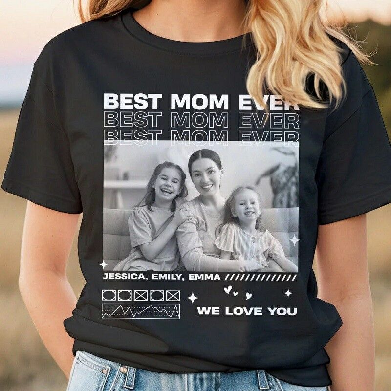Gepersonaliseerd T-shirt Love you mum met aangepaste foto's Chic design Perfect Moederdagcadeau