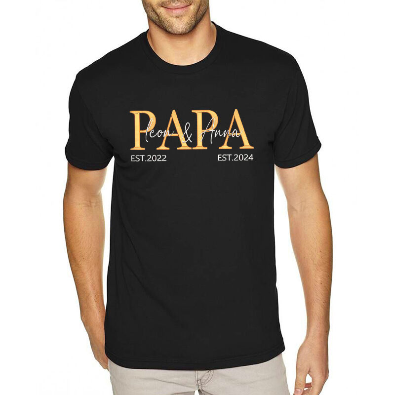 Personalisiertes T-Shirt Papa mit Namen und Datum bestickt Einzigartiges Geschenk zum Vatertag
