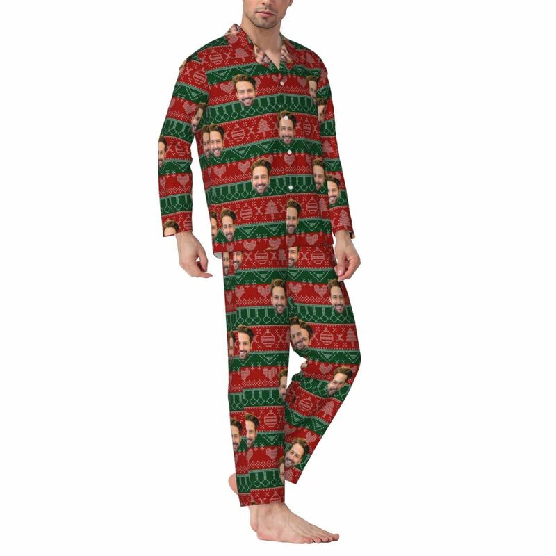 Pyjama personnalisé Photo personnalisée Élément de style Noël rouge et vert Design Excellent cadeau pour la famille