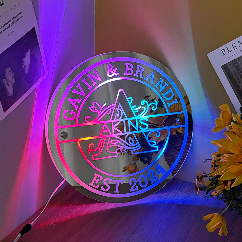 Personalized Round Mirror Lamp Customized Letters And Name Simple Home Decor