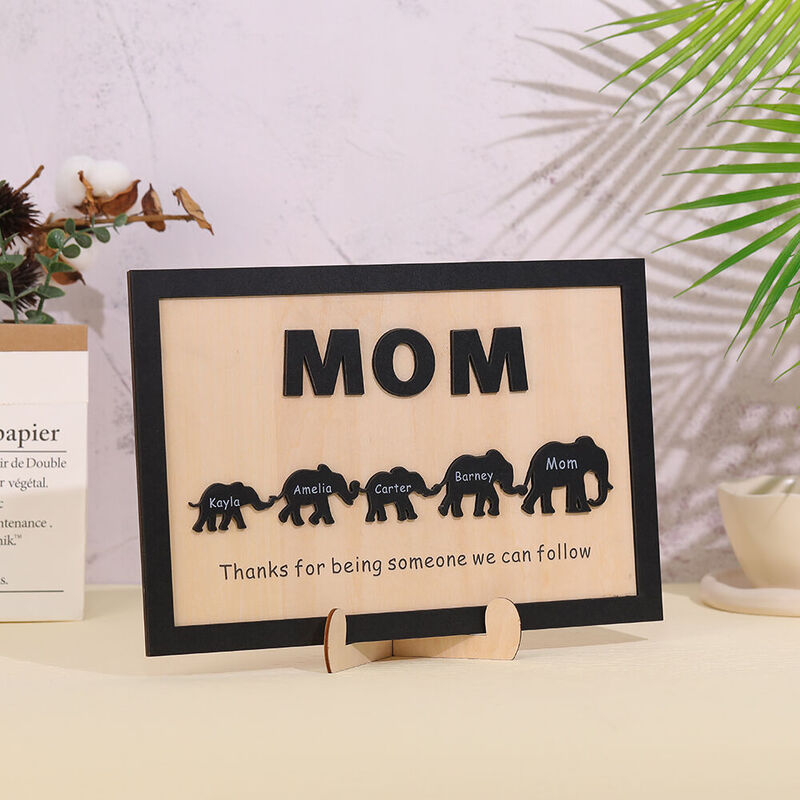 Personalized Photo Frame with Baby Elephant Name Set Cute Mother's Day Gift