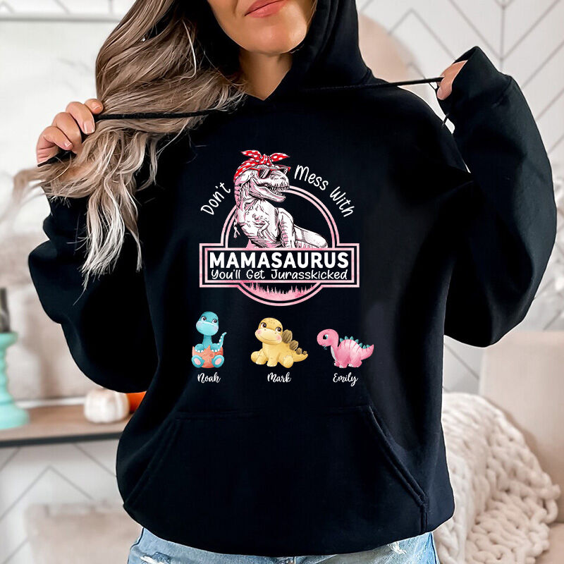 Personalized Hoodie Mamasaurus with Optional Cartoon Dinosaurs Pattern Creative Mother's Day Gift