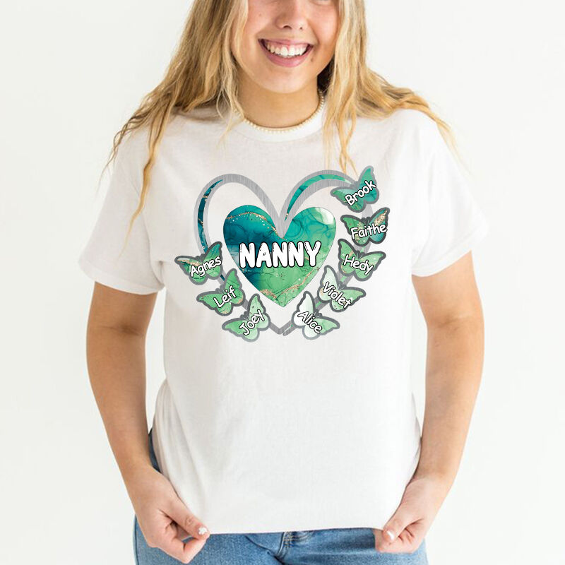 Personalized T-shirt Custom Colorful Glitter Heart Butterfly Kids Design Exquisite Mother's Day Gift