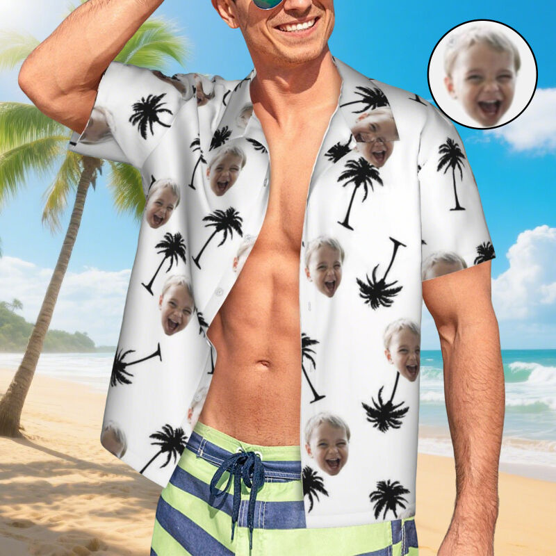 Personalized Hawaiian Shirt White Simple Short Sleeve Shirt Gift for Mom and Dad