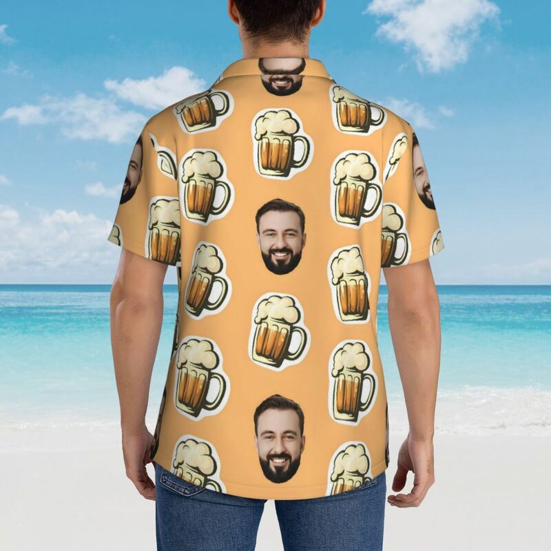 Individuelles Hawaiihemd mit Cartoon-Bier-Prints lässige Kurzarmhemden für Bierliebhaber