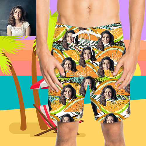 Pantaloni da Spiaggia Uomo Corti Personalizzati con Faccia Arancione