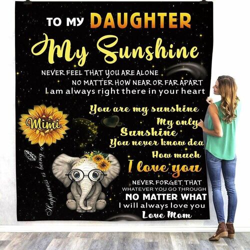 To Daughter From Mom Flannel Blanket Printed With Baby Elephant With Floral Pattern