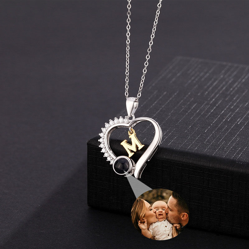 Personalisierte Herz Buchstaben Projektion Halskette mit Steinen Sterling Silber