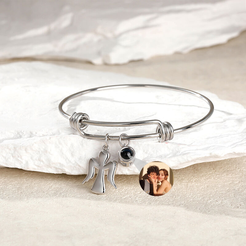 Personalized Projection Photo Bracelet with Angel Charm