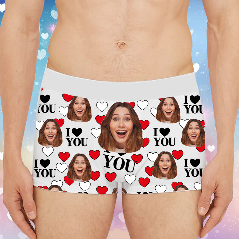 Personalized Photo Men's Underwear Boxer Briefs Interesting Valentine's Day Gift "I Love You"