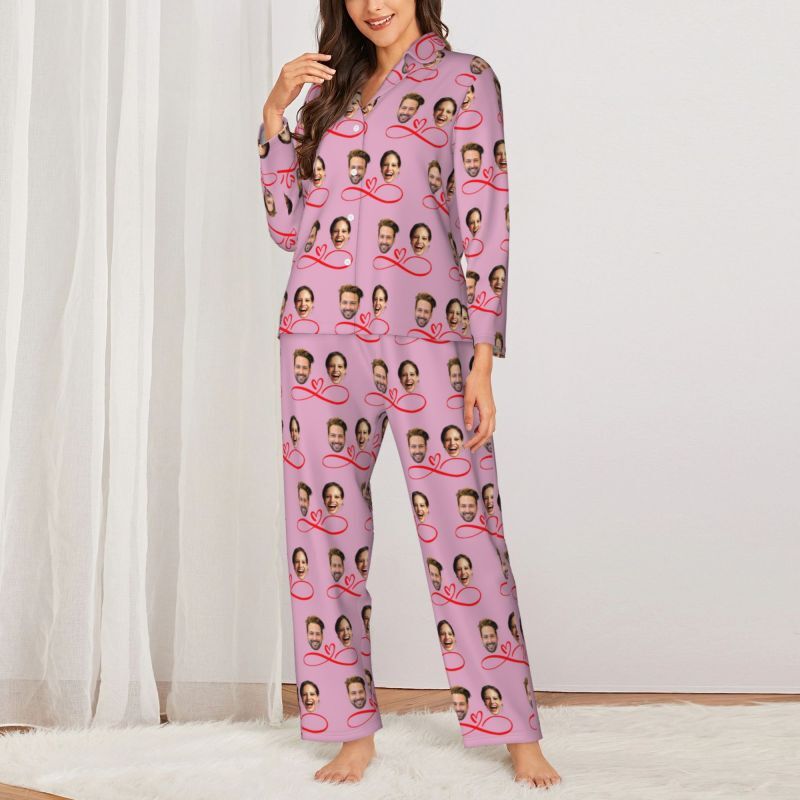 Personalized Pajamas Custom Couple Photo Infinite Love Pattern Design Perfect Gift for Lovers