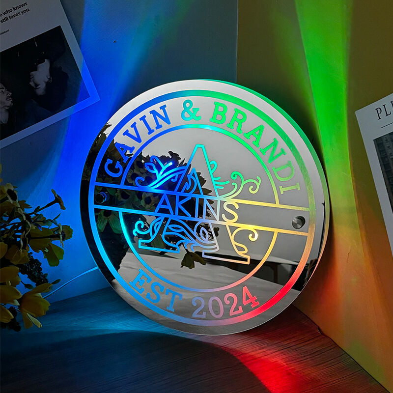 Personalized Round Mirror Lamp Customized Letters And Name Simple Home Decor