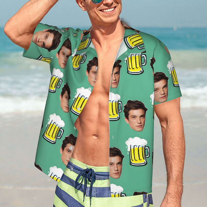 Personalized Hawaiian Shirt Cartoon Beer Print Green Summer Top for Friends
