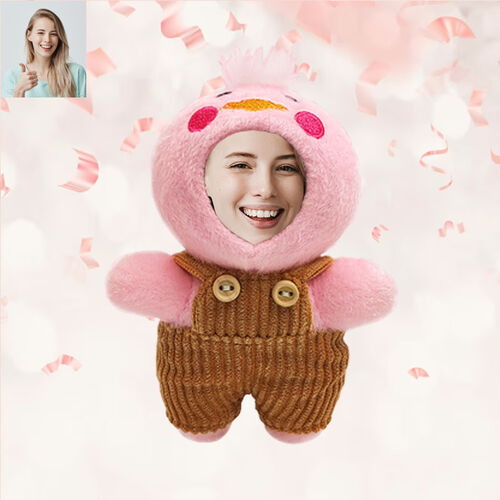Personalized 3D Custom Face Doll Pink Duck Plush Doll Keychain