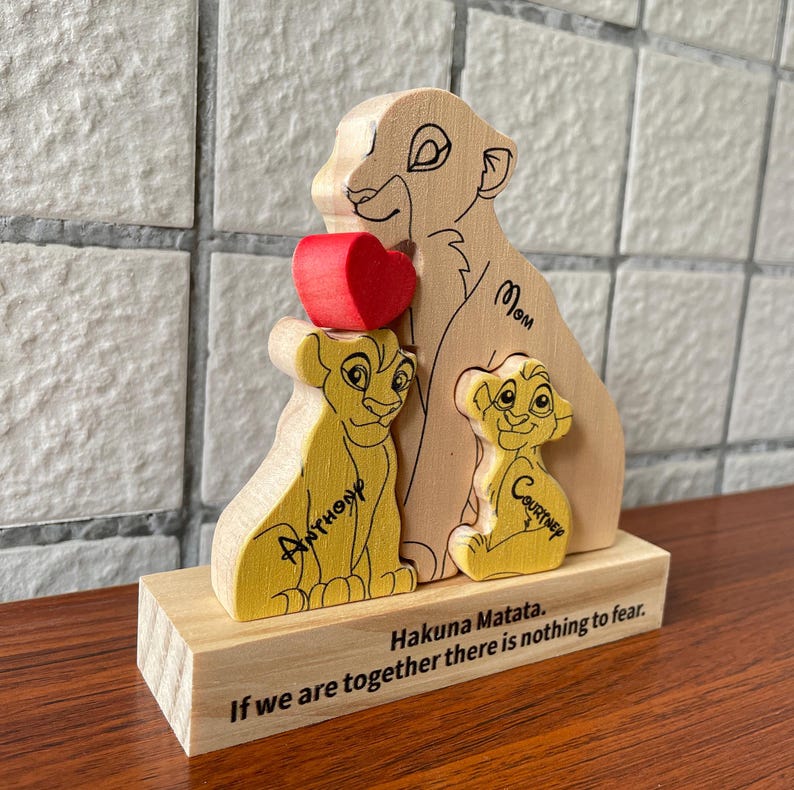 Puzzle en bois personnalisé de la famille Lion, cadeau chaleureux pour les mères célibataires