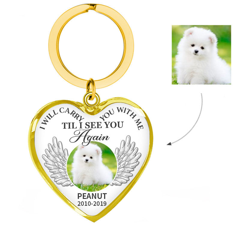 Porte-clés "Je te porterai avec moi" Luxe Animal de compagnie Mémorial Coeur Personnalisé Photo Argent