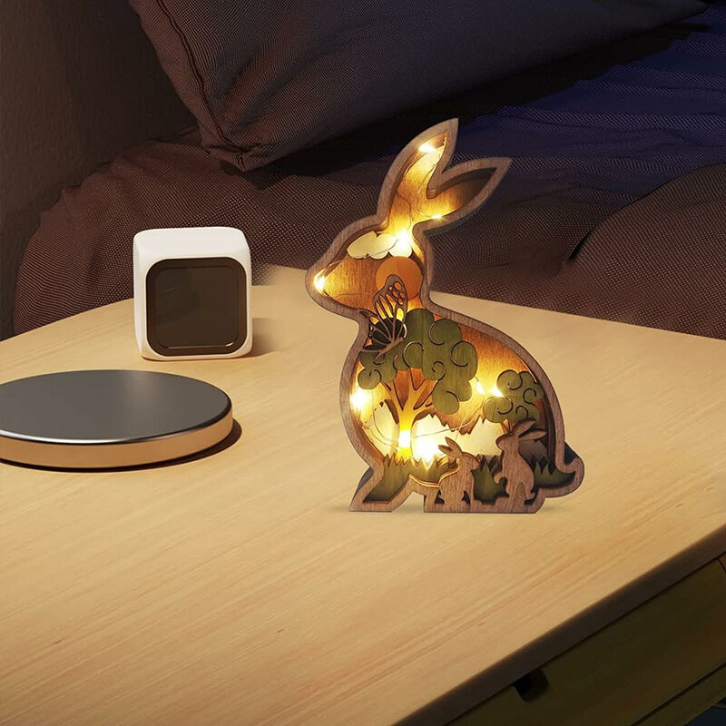 Rabbit 3D Wood Carving Decorative Light Cute Gift for Friends