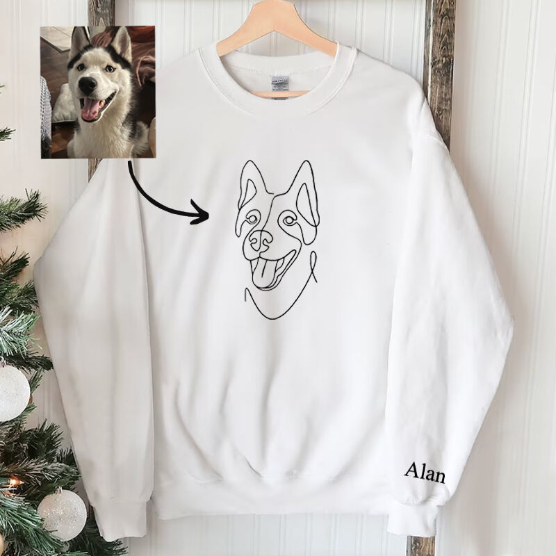Personalized Sweatshirt Custom Embroidered Line Outline Picture and Name Great Gift for Pet Lover