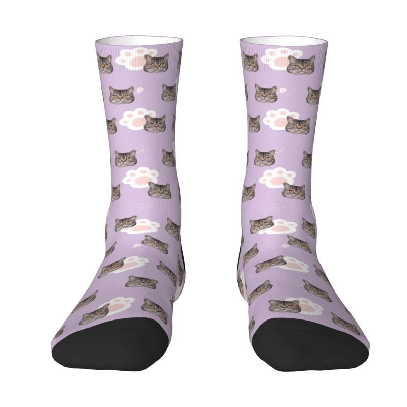 Customizable Face Socks with Cat Paw Prints Series Great Gift for Cat Owners