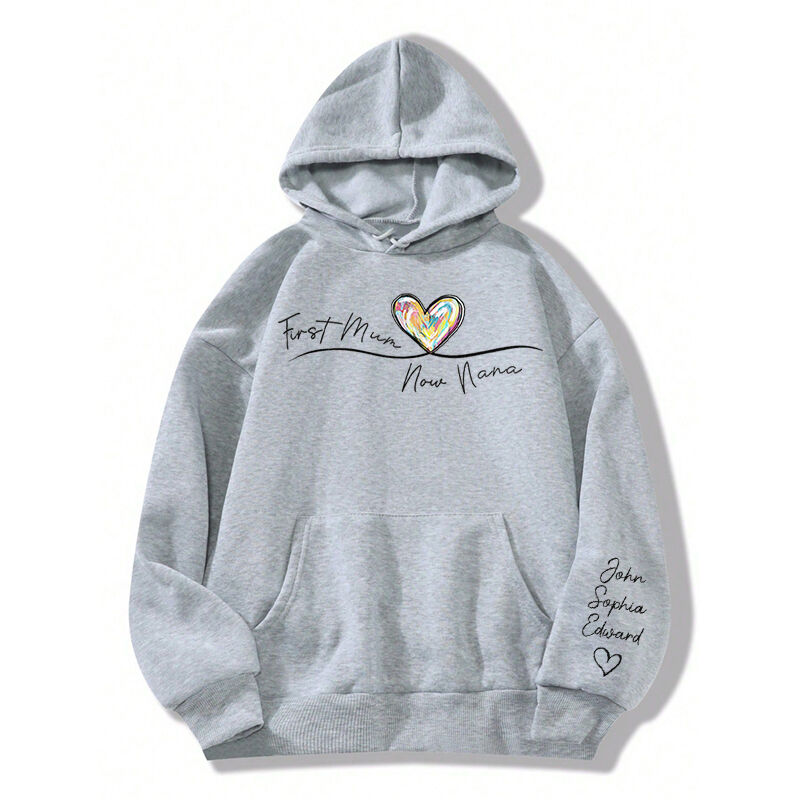 Gepersonaliseerde hoodie First Mum Now Grandma Kleurrijk hart ontwerp Uniek Moederdagcadeau