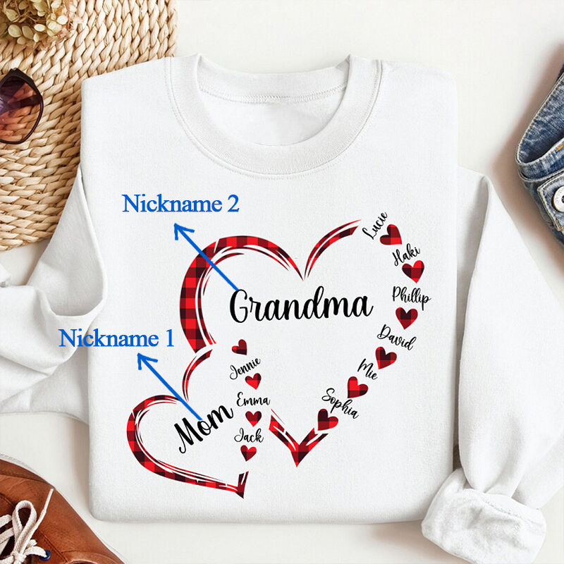 Personalized Sweatshirt Grandma and Mom Connected By Love Heart Design Unique Mother's Day Gift