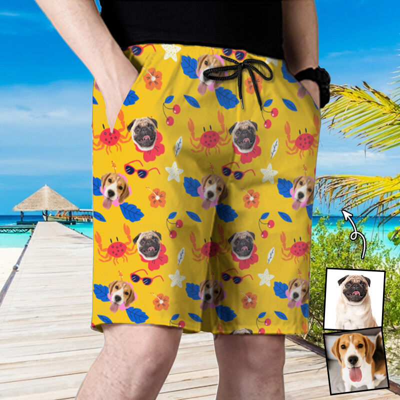 Personalized Picture Men's Beach Shorts with Crabs Pattern Stylish Gift for Friend