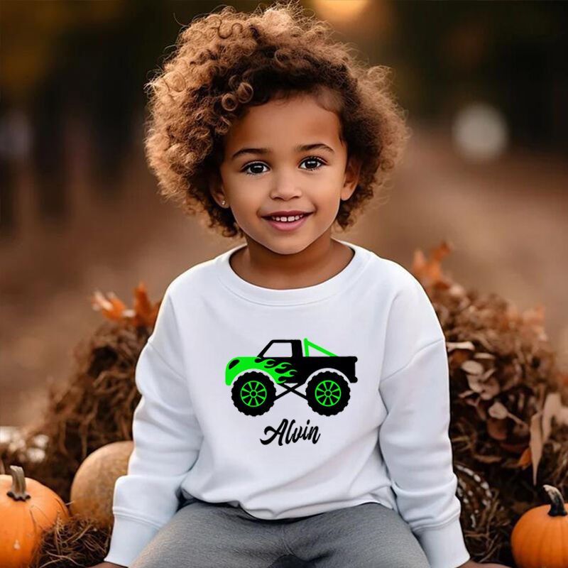 Personalized Children Sweatshirt With Customized Name And Car Pattern Warmth Gifts For Kids