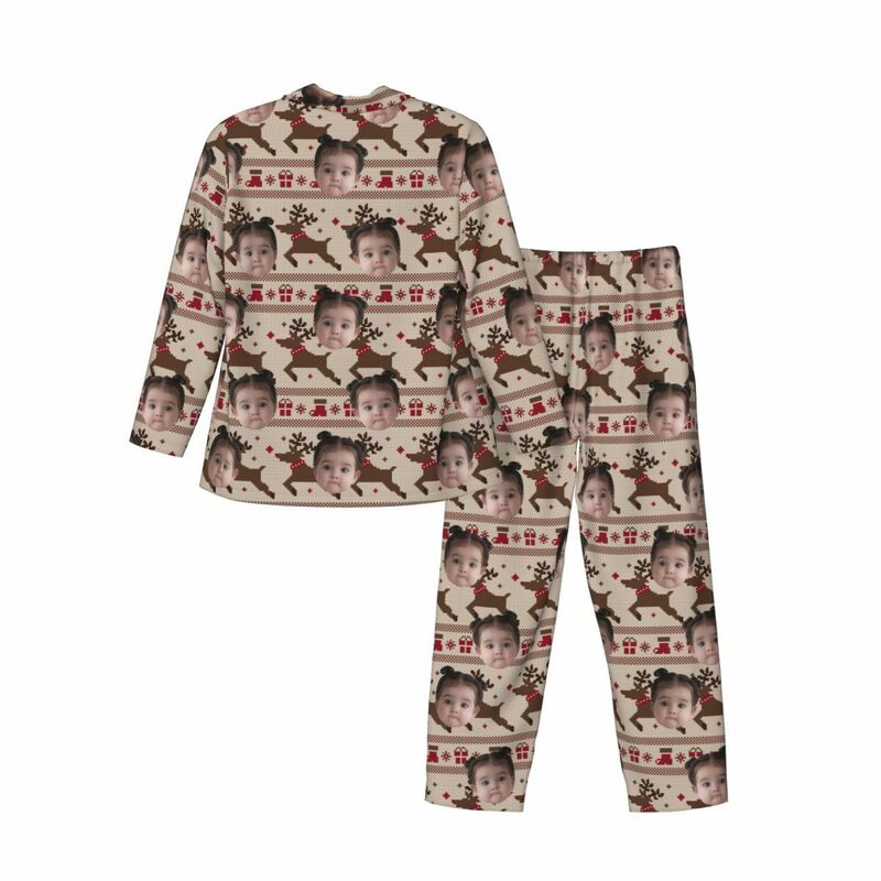 Personalized Pajamas Custom Kid Photo Reindeer Christmas Atmosphere Pattern Design Gift for Family